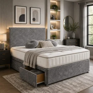 Crushed Velvet Divan Bed with Mattress