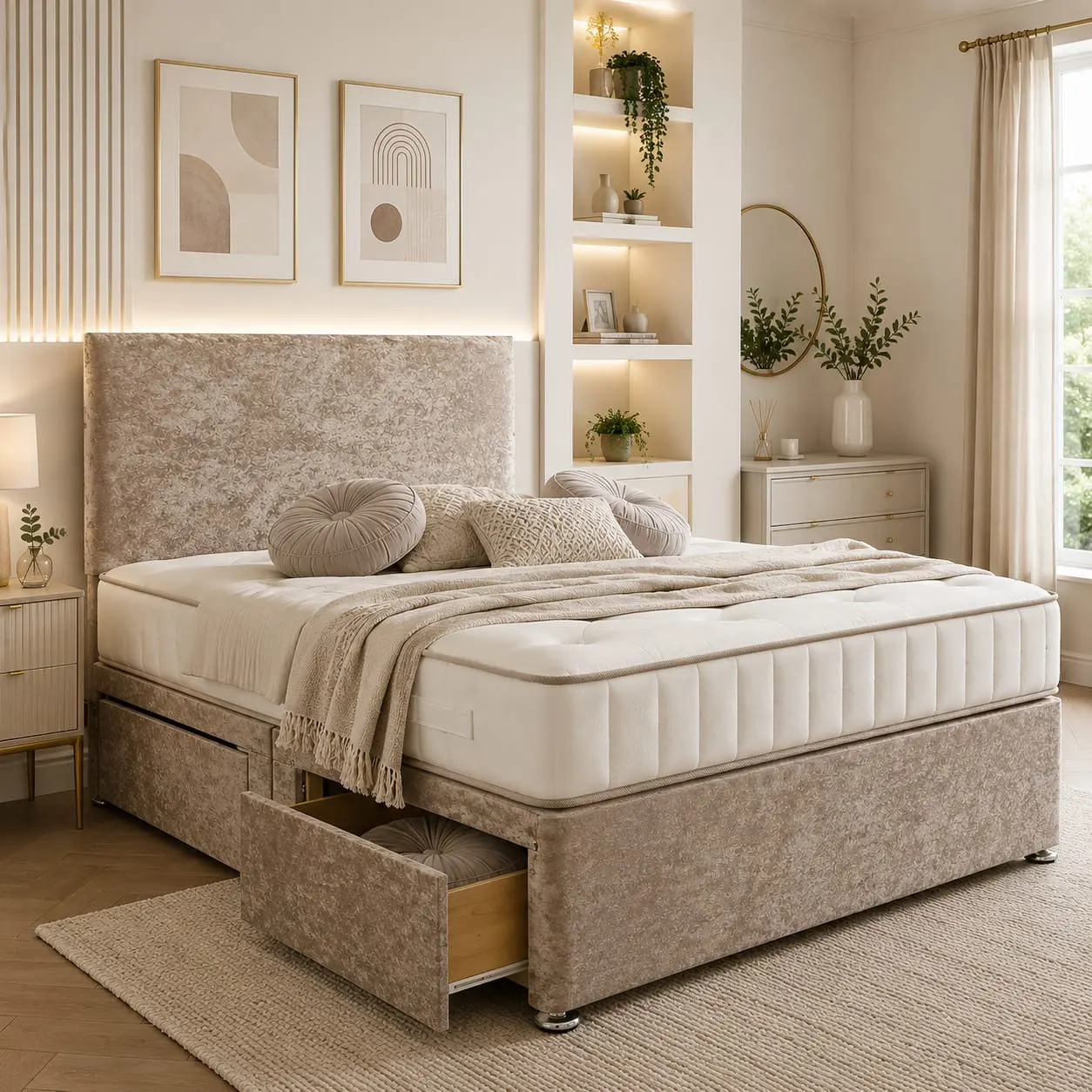 Crushed Velvet Divan Bed with Mattress