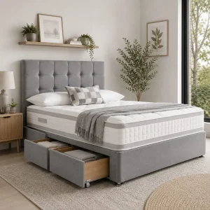 Divan Bed with Cube Headboard & Mattress