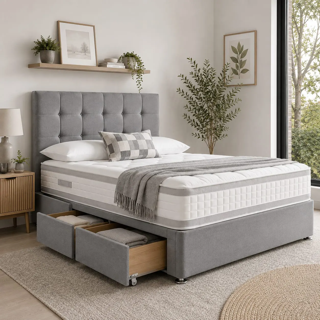 Divan Bed with Cube Headboard & Mattress