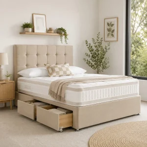 Divan Bed with Cube Headboard & Mattress