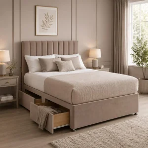 Panel Divan Bed with Straight Line Headboard & Mattress