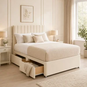 Panel Divan Bed with Straight Line Headboard & Mattress