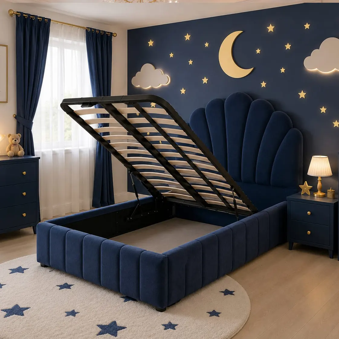 Panel Lines Flower Headboard Kids Bed