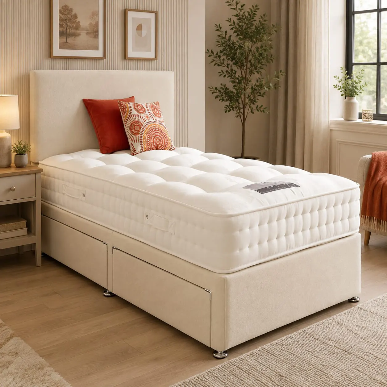 Single Divan Bed with Mattress and Storage