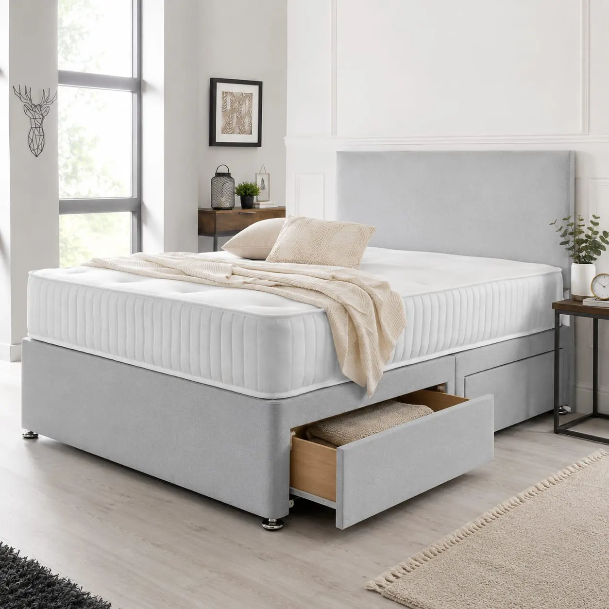 Super King Size Divan Bed with Mattress & Headboard Included