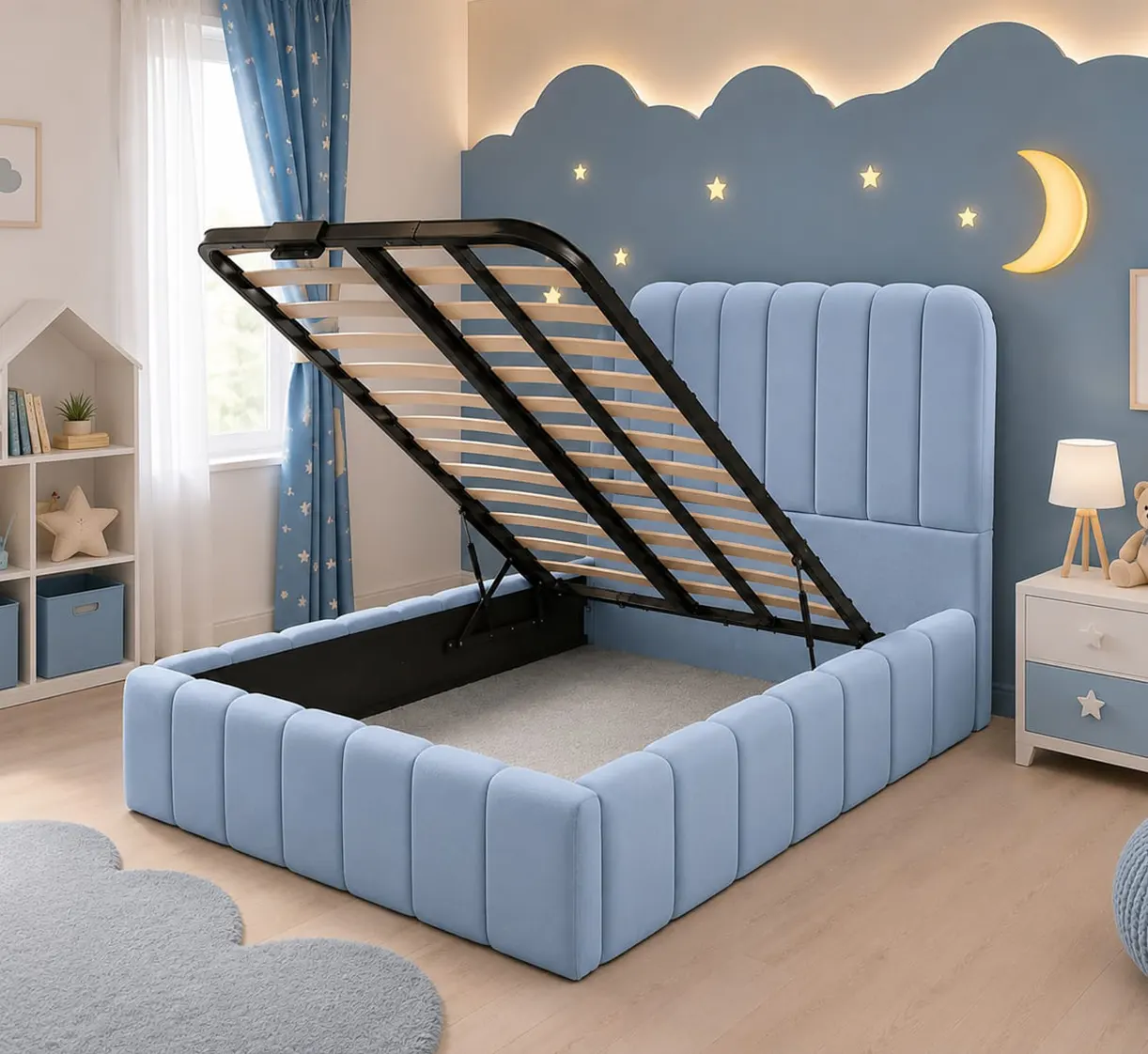 Vertical Panel Lines Kids Soft Bed