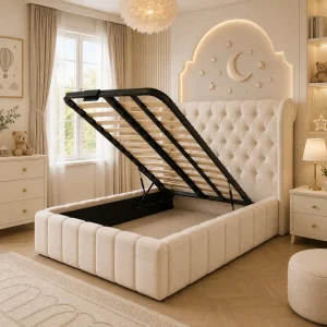Butterfly Button Tufted Winged Headboard Kids Soft Bed